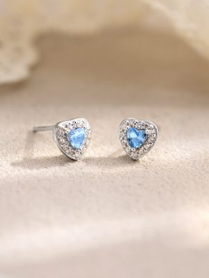 S925 sterling silver light blue crystal love earrings women's light luxury fashion sweet ear bone nails commuter party all-match ear accessories