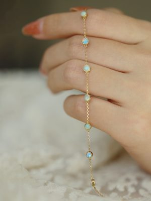 Wishing ~ S925 Silver Plated 14K Gold Fine Bracelet 7 Opal Bracelet Girls Retro ins Gift HME