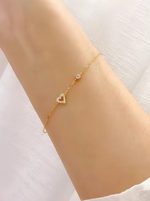 S925 Sterling Silver Plated 14K Gold Full Diamond Love Bracelet Women's Design Sweetheart Japanese Style Fresh All-Match Bracelet