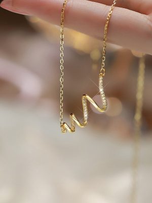 Ripple ~ S925 Silver Plated 14K Gold Zircon Pendant Light Luxury Personality Necklace for Girlfriend Gift HME