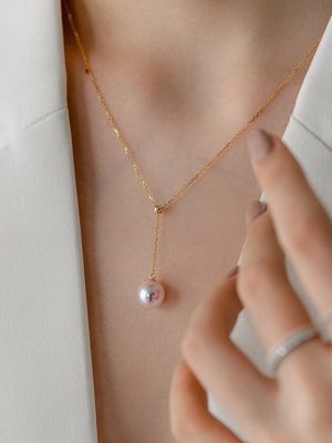 S925 Silver Plated 18K Gold Bead Pearl Necklace Women's Light Luxury Design Y-shaped Adjustable Clavicle Chain Necklace Chain