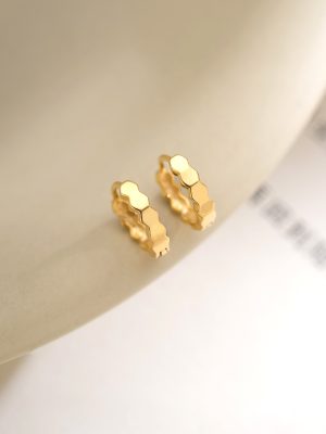 S925 Sterling Silver Plated 18K Gold Surface Polygonal Cut-off Ear Buckle Women's Korean-style Simple Daily Commuter All-match Earrings