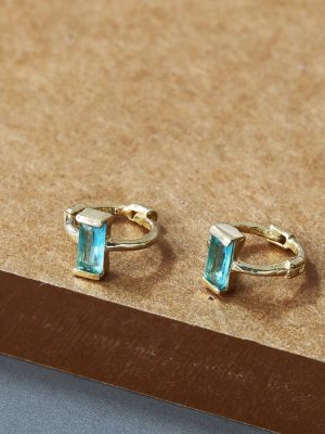 S925 Sterling Silver Plated 18K Gold Earrings Women's All-match One-pole Inlaid Light Blue Zirconium Mini Ear Bone Buckle Ear Ring HME
