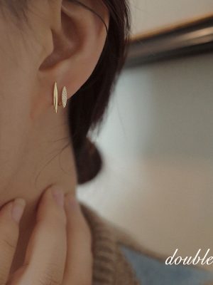 S925 Sterling Silver Gold Plated Double Layer Earrings Women's Ins Cold Style Earrings Simple Personality French Elegant Earrings HME