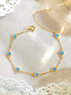 S925 Sterling Silver Aqua Zirconium Paraiba Bubble Flash Diamond Bracelet for Women High-grade Original Simple All-match Silver Bracelet