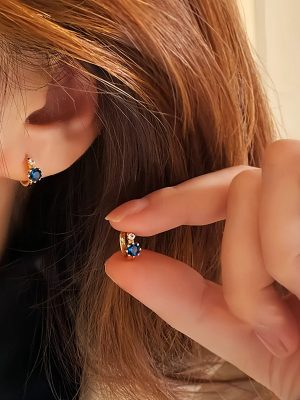 S925 Sterling Silver Plated 14K Venus Blue Zircon Ear Buckle Women's Fashion All-match Light Luxury Small Earrings Earrings Ring