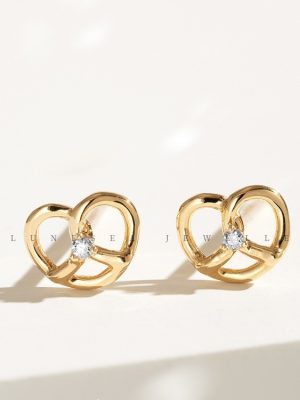 Happy children's fun S925 silver plated 18K gold zircon cute alkaline water knot bag sterling silver earrings female children's day gift HME