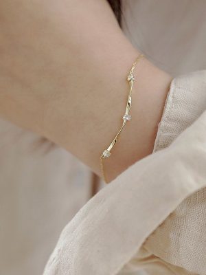 925 Sterling Silver Plated 14K Gold Bracelet Women's Mobius Light Luxury Simple Micro-inlay Style Design All-match