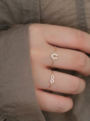 Japanese S925 Sterling Silver Plated 14K Gold Four-petal Flower and Diamond U-shaped Adjustable Chain Ring for Women Light Luxury All-match Tail Ring Ouni Na