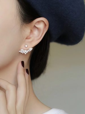 S925 Sterling Silver Plated 18K Gold Super Flash Full Diamond Angel Wings Ear Hanging Women's Light Luxury High Elegant Fairy Ear Accessories