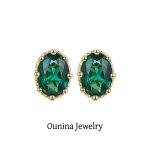 S925 Sterling Silver Plated 14K Gold Emerald Zircon Inlaid Earrings Oval Style Light Luxury Retro Elegant Earrings Female Ouni Na