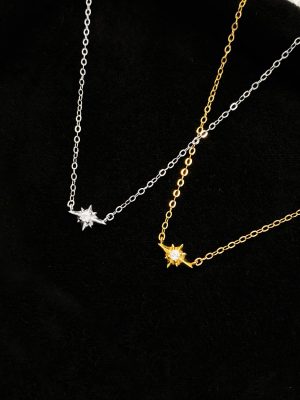 S925 Sterling Silver Japanese Style Light Luxury Four Mans Star Necklace Women's Design Fashionable Simple Exquisite Star Collarbone Chain Women