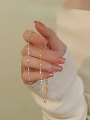 S925 Sterling Silver Plated 14K Gold Round Flash Bracelet Women's Simple Sequin Design Fashionable All-match Small Fresh Bracelet