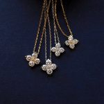 Shining Star ~ S925 Sterling Silver Plated 18K Gold Flash Zirconium Pendant Necklace Lucky Four-leaf Clover Small and Beautiful Clavicle Chain HME