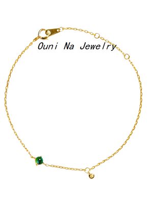 S925 Sterling Silver Plated 14K Gold Emerald Fine Bracelet Women's Egg Face Inlay New Chinese Style Daily All-Match Overlapping Bracelet Ouni Na