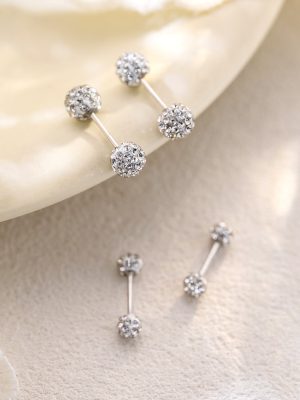 S925 Sterling Silver Flash Diamond Broken Bead Ear Nail Distinctive Simple Super Flash Double Head Full Diamond Ball Ear Hole Screw Ear Nail