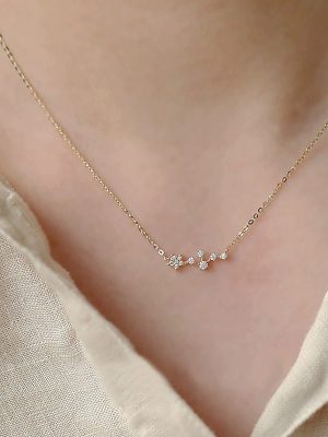 S925 Sterling Silver Plated 14K Gold Wishing Star Necklace Women's Light Luxury Advanced Design Diamond Clavicle Chain Ouni Na