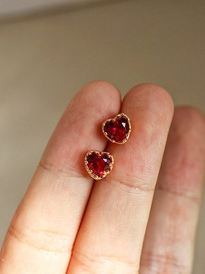 S925 Sterling Silver Plated 18K Gold Peach Heart Love Earrings Red Elegant All-match Fashion Simple Light Luxury Earrings for Women