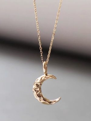 Water Moon 925 Sterling Silver Plated 18K Gold Pendant Necklace Ripple Small Moon Necklace Clavicle Chain Advanced Simple