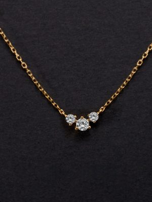 S925 Sterling Silver Plated 18K Gold Three Diamond Nose Drill Zircon Mini Pendant Minimal Wind Necklace Clavicle Chain Female HME