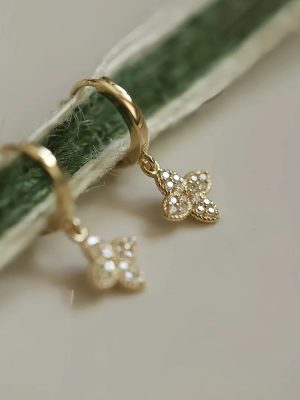 S925 Sterling Silver Plated 14K Gold Micro Full Diamond Cruciferous Four-leaf Clover Earrings Exquisite Small Elegant Earrings