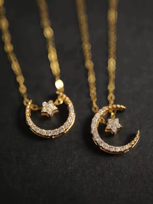 S925 Sterling Silver Plated 18K Star Moon Necklace Women's Multi-Wearing Creative Light Luxury Fashion All-Match Clavicle Chain