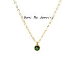 S925 Sterling Silver Plated 14K Gold Entry Luxury Vintage Emerald Necklace Mini Simple Emerald Single Diamond Clavicle Chain Female Ouni Na