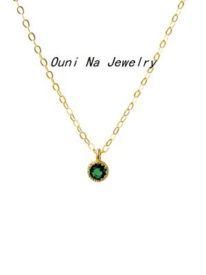 S925 Sterling Silver Plated 14K Gold Entry Luxury Vintage Emerald Necklace Mini Simple Emerald Single Diamond Clavicle Chain Female Ouni Na