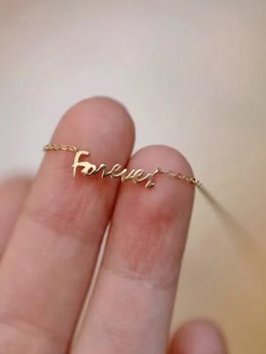 S925 Sterling Silver Plated 14K Gold Forever English Letter Necklace Women's Personality Design Fashion All-match Collarbone