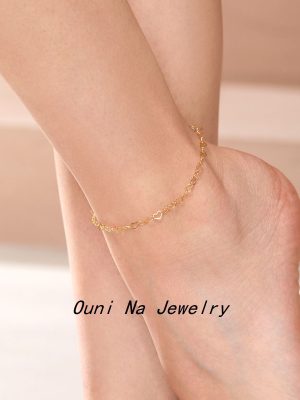 S925 Sterling Silver Plated 14K Gold Hollow Heart-shaped Foot Women's Fashionable All-match Love Plain Chain Foot Ouni Na