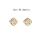 S925 Sterling Silver Plated 14K Gold Hollow Opal Stone Earrings Women's Design Retro Light Luxury Moonstone Earrings Ouni Na