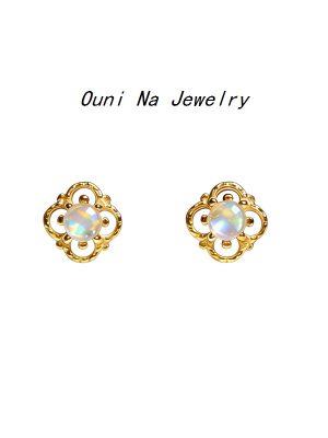 S925 Sterling Silver Plated 14K Gold Hollow Opal Stone Earrings Women's Design Retro Light Luxury Moonstone Earrings Ouni Na