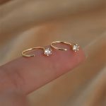 Zircon Bent Hook Daily Earrings ~ S925 Sterling Silver Plated 18K Gold Sleep Free Earrings Small Joker Earrings
