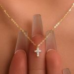 Japanese 925 Sterling Silver Plated 18K Gold Slim Exquisite Diamond Set Mini Cross Pendant Necklace Women's Clavicle Chain
