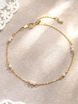 S925 Sterling Silver Plated 18K Gold Freshwater Pearl Bracelet Women's Exquisite Simple Light Luxury All-Match Beaded Silver Bracelet