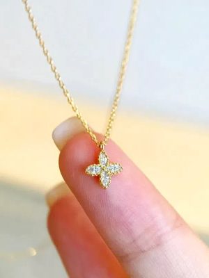 S925 Sterling Silver Plated 14K Gold Diamond-encrusted Four-leaf Clover Necklace Women's Classic Design Finger Star Exquisite All-match Clavicle Chain