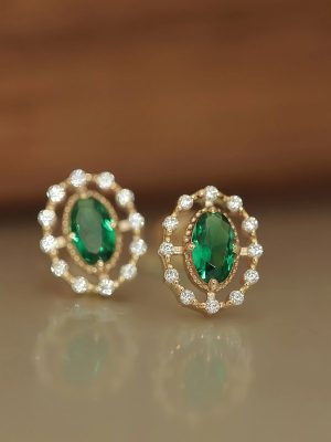 S925 Sterling Silver Plated 18K Gold Emerald Zircon Oval Earrings for Women Light Luxury Retro High-grade All-match Earrings