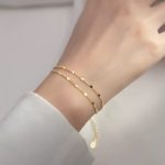 S925 Sterling Silver Plated 14K Gold Wave Flash Bracelet Women's Double Layer Overlay Design Plain Chain Bracelet Ouni Na