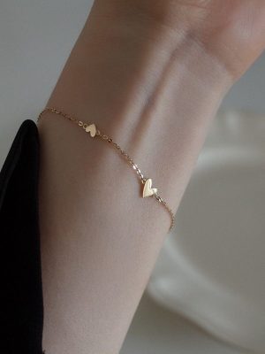 S925 Sterling Silver Gold Plated Three Small Love Bracelet Cold Style Temperament Fashion Simple Daily Fold Love Bracelet