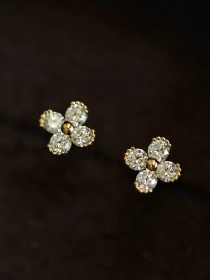 S925 sterling silver plated 14K gold classic four-petal flower four-leaf clover earrings women's simple design light luxury fashion earrings