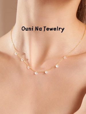 S925 Silver Plated 14K Gold Minimal Style Gypsophila Zircon Necklace Women's Daily Commuter Overlapping Clavicle Chain Ouni Na