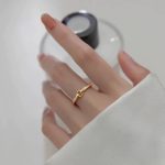 S925 Sterling Silver Gold Plated Diamond Round Geometric Ring Women's Japanese and Korean-style Light Luxury High-grade Open Finger Ring Ouni Na