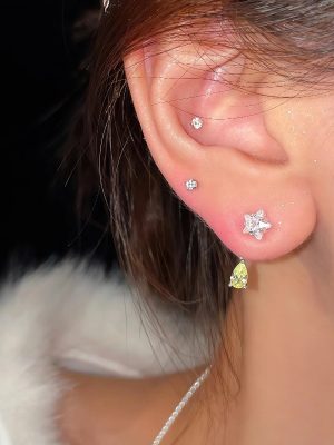 S925 Sterling Silver Plated 18K Gold Five-pointed Star Drop Tassel Ear Hanger Women's Adjustable Multi-strap Earrings