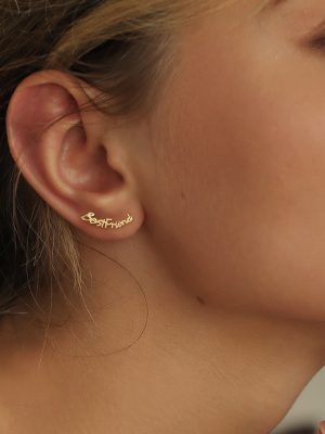 S925 Sterling Silver Plated 14K Gold English Letter Asymmetric Earrings Women's Design AB Six-Claw Diamond Earrings Ouni Na