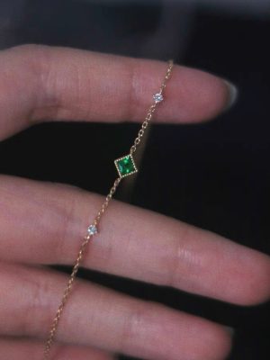 S925 Sterling Silver Plated 14K Gold Emerald Bracelet Women's Design All-match Fashion Diamond Jewelry Overlapping Ouni Na