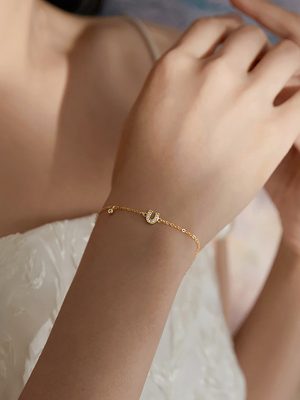 S925 Sterling Silver Plated 14K Gold Lucky Horseshoe Shape Bracelet Zircon Small Diamond U-shaped Exquisite Small All-match Bracelet