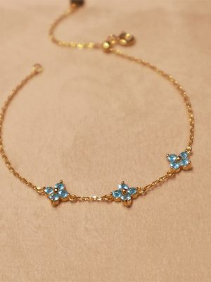 French Blue 925 Sterling Silver Plated 18K Gold Flower Four-leaf Clover Bracelet High-grade Women Light Luxury Romantic Women