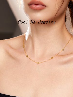 S925 Sterling Silver Plated 14K Gold Star Necklace Women's Design High-grade Exquisite All-match Five-pointed Star Clavicle Chain Ouni Na