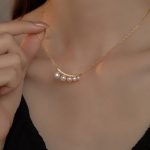 Crescent Full Diamond Pearl ~ S925 Silver Plated 18K Silver Crescent Gradient Clavicle Chain Entry Luxury French Style Necklace