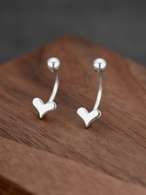 New S925 Sterling Silver Ball Thread Loving Heart Rear Hanging Earrings Women's Simple Advanced Ear Holes Earrings
